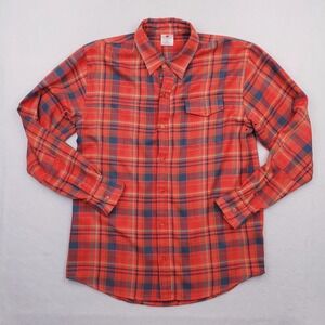 Foursquare Shirt Mens Large Orange‎ Blue Tartan Plaid Flannel Classic Outdoor